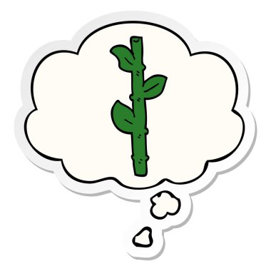 karikatür bambu ve baskılı bir etiket olarak kabarcık düşünce