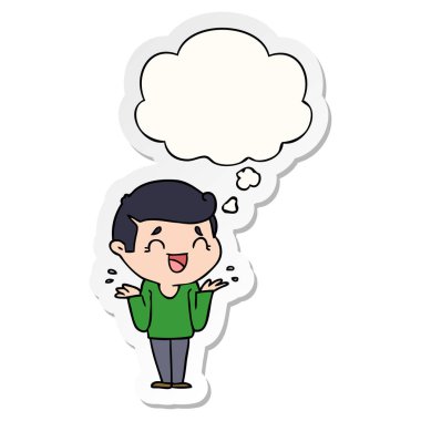 karikatür gülen karışık adam ve baskılı bir st olarak kabarcık düşündüm