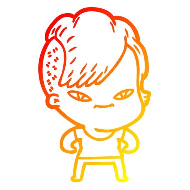 hipster haircu ile sevimli karikatür kız çizim sıcak degrade çizgi çizim