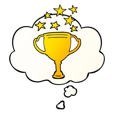 karikatür spor kupa ve pürüzsüz degrade stil düşünce balonu