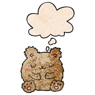 sevimli karikatür ayı ve grunge doku desen s düşünce balonu