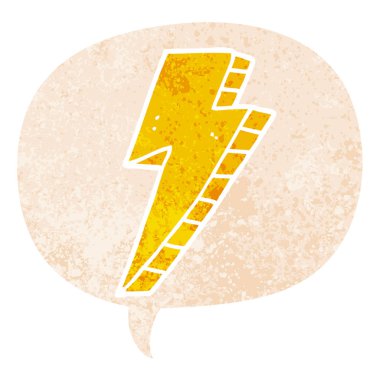 retro dokulu tarzda karikatür yıldırım ve konuşma balonu