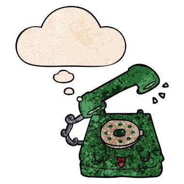 sevimli karikatür telefon ve grunge doku patt düşünce balonu