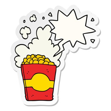 karikatür patlamış mısır ve konuşma kabarcık etiket