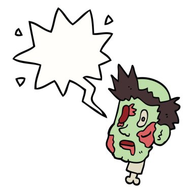 karikatür zombi kafa ve konuşma balonu