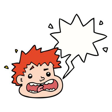 karikatür korkmuş yüz ve konuşma balonu