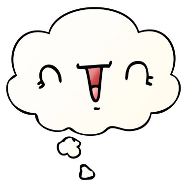 mutlu karikatür yüz ve pürüzsüz degrade tarzında kabarcık düşünce