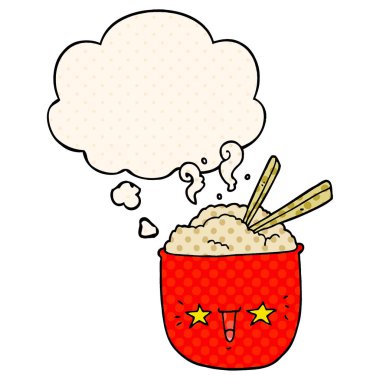 çizgi roman sty yüz ve düşünce balonu ile karikatür pirinç kase