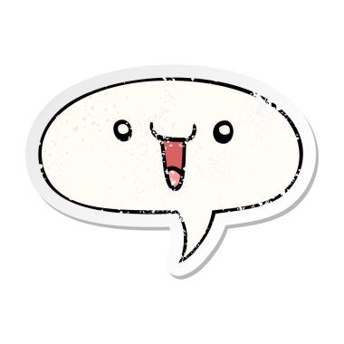 sevimli mutlu karikatür yüz ve konuşma balonu sıkıntılı etiket