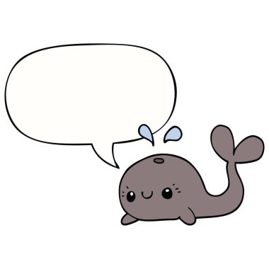 sevimli karikatür balina ve konuşma balonu