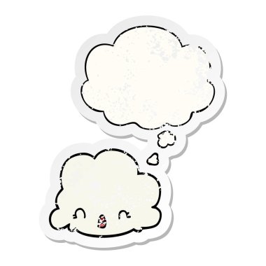 bir sıkıntılı yıpranmış etiket olarak karikatür bulut ve düşünce balonu