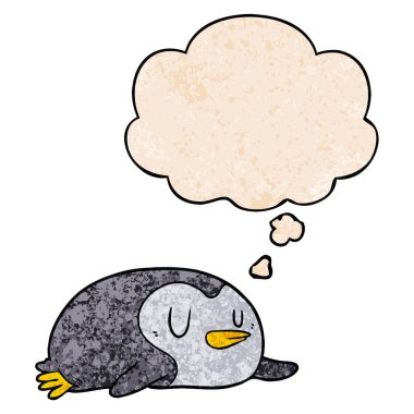 karikatür penguen ve grunge doku desen sty düşünce balonu
