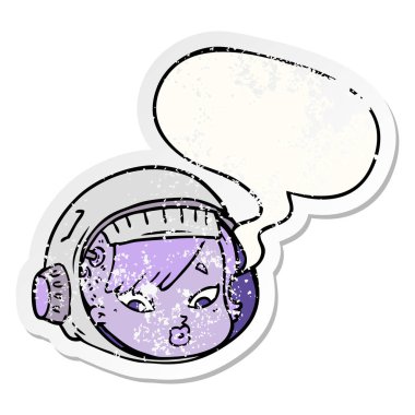 karikatür astronot yüz ve konuşma balonu sıkıntılı etiket