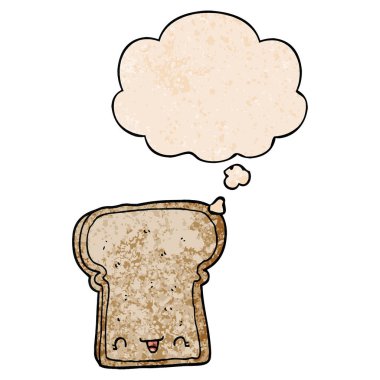 grunge doku ekmek ve düşünce balonu sevimli karikatür dilim