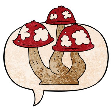 retro doku tarzında karikatür mantar ve konuşma balonu