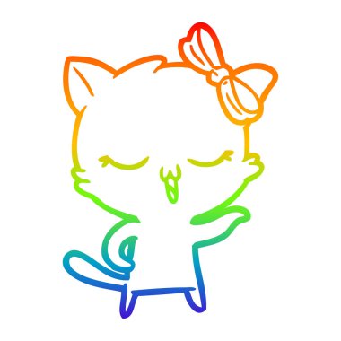 gökkuşağı degrade çizgi baş yay ile karikatür kedi çizim