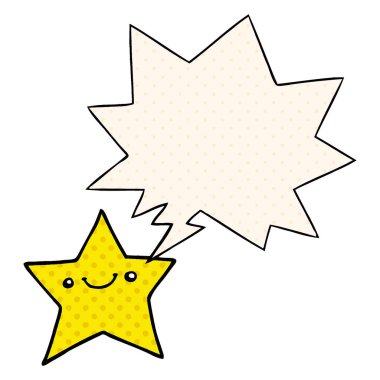 çizgi roman tarzında mutlu karikatür yıldızı ve konuşma balonu