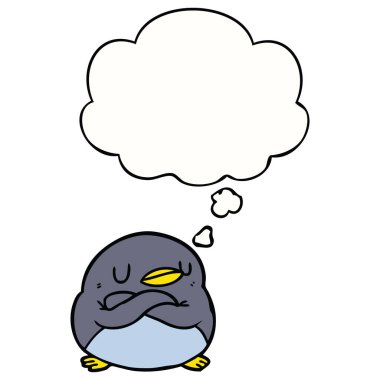 karikatür penguen ve düşünce balonu