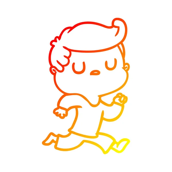 Warme kleurovergang lijntekening cartoon afstandelijk man running — Stockvector