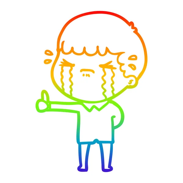 Arco iris gradiente línea dibujo dibujos animados hombre llorando — Vector de stock