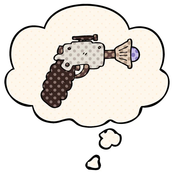 Kreslená paprsová pistole a myšlenková bublina ve stylu komiksů — Stockový vektor