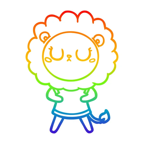 Rainbow gradient linje ritning tecknad lejon — Stock vektor