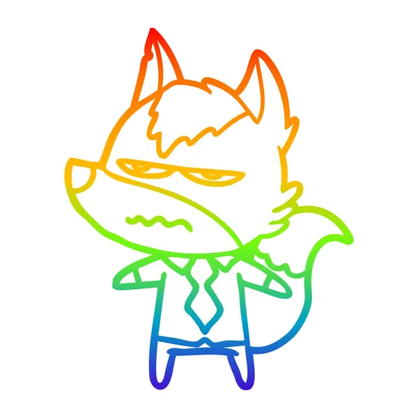 Arco-íris linha gradiente desenho desenhos animados lobo irritado —  Vetores de Stock