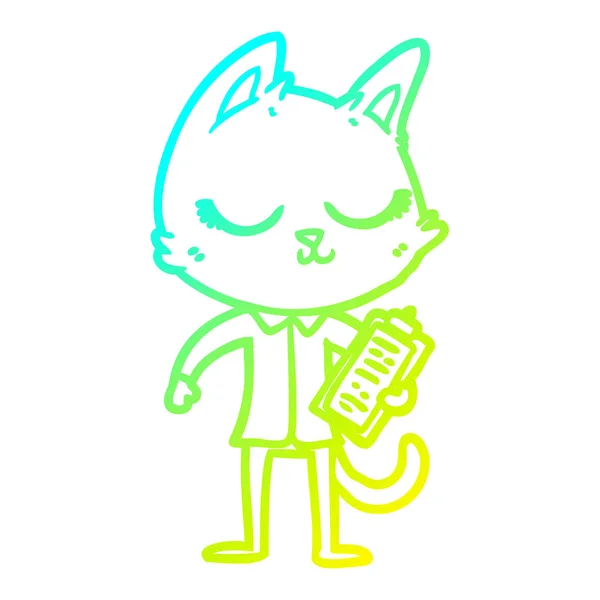 Kalte Gradientenlinie Zeichnung ruhige Karikatur Katze mit Klemmbrett — Stockvektor
