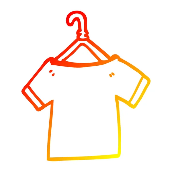 Varm gradient linje ritning tecknad t shirt på hängare — Stock vektor
