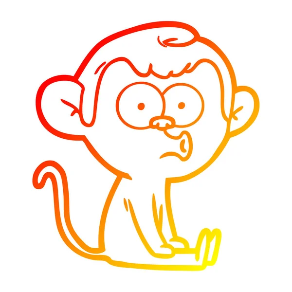 Línea de gradiente caliente dibujo de dibujos animados mono Hooting — Vector de stock
