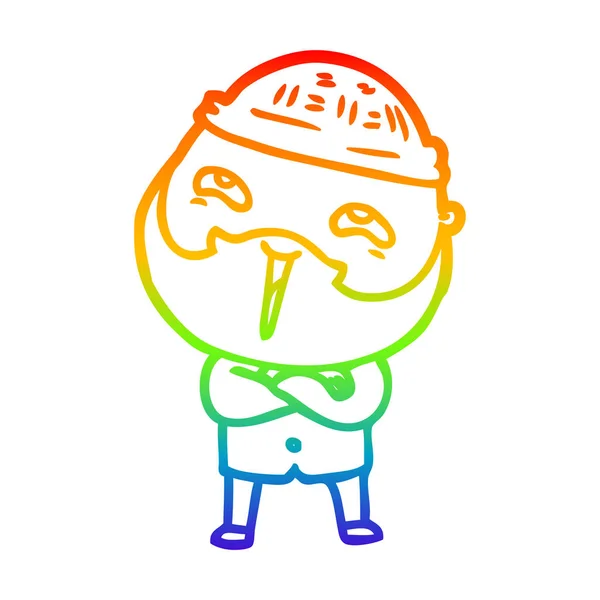 Linea gradiente arcobaleno disegno cartone animato uomo barbuto felice — Vettoriale Stock