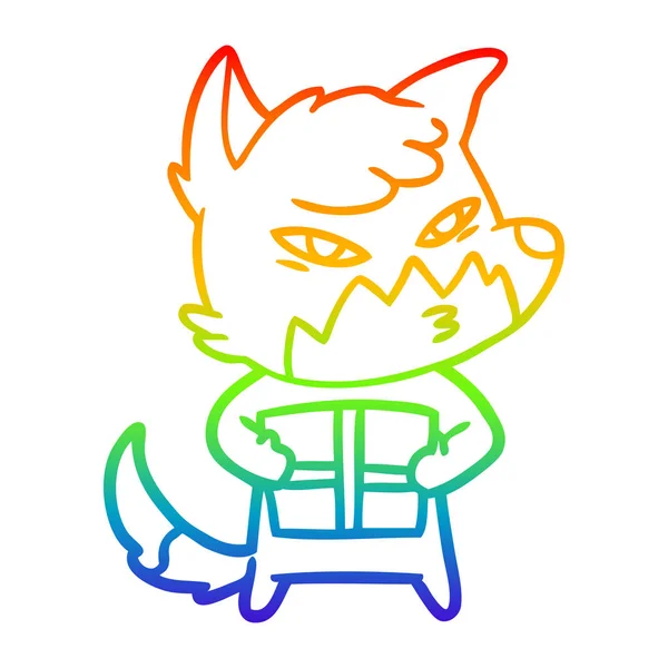 彩虹渐变线绘制聪明的卡通狐狸 — 图库矢量图片