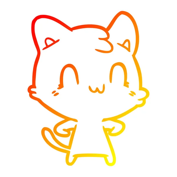 暖かいグラデーションライン描画漫画幸せな猫 — ストックベクタ