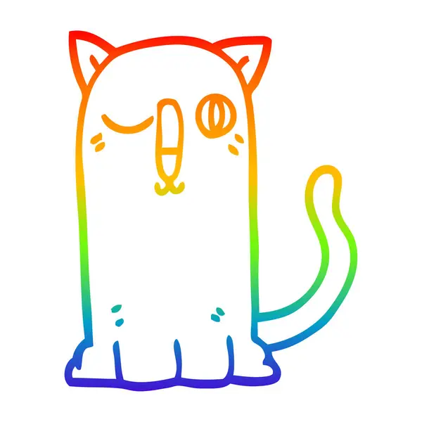 Linea gradiente arcobaleno disegno cartone animato gatto divertente — Vettoriale Stock
