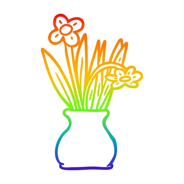 Regenbogen-Gradientenlinie, die Blumen in Vase zeichnet — Stockvektor