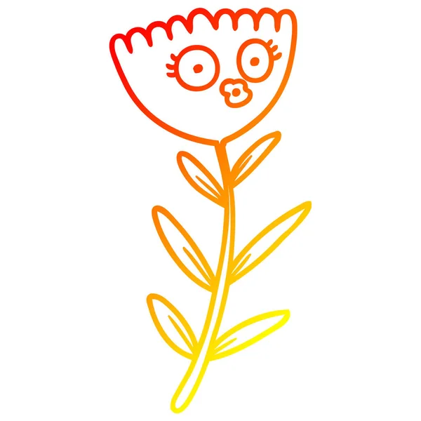 Garis gradien hangat menggambar kartun menari bunga - Stok Vektor