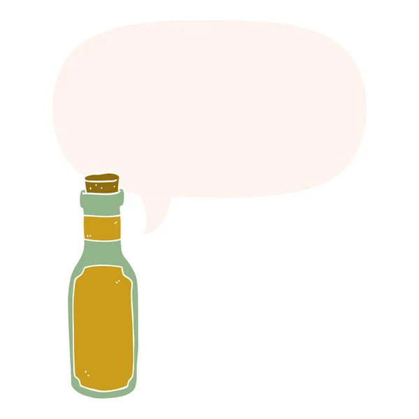 Butelka eliksir z kreskówek i bańka mowy w stylu retro — Wektor stockowy