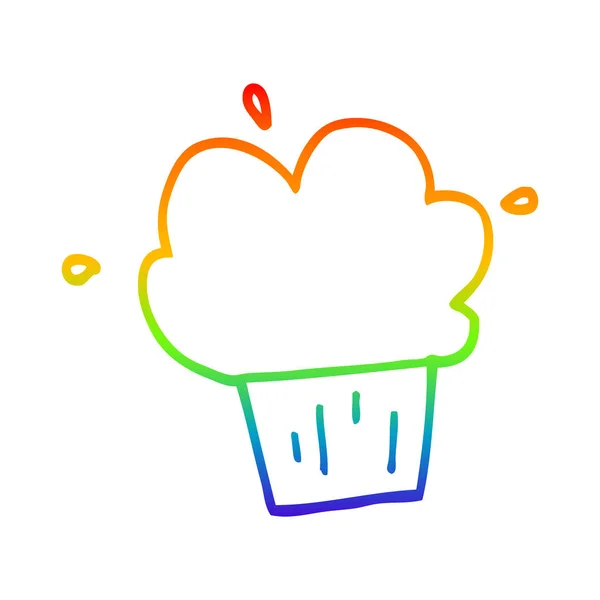 Rainbow gradient linje ritning tecknad cupcake — Stock vektor