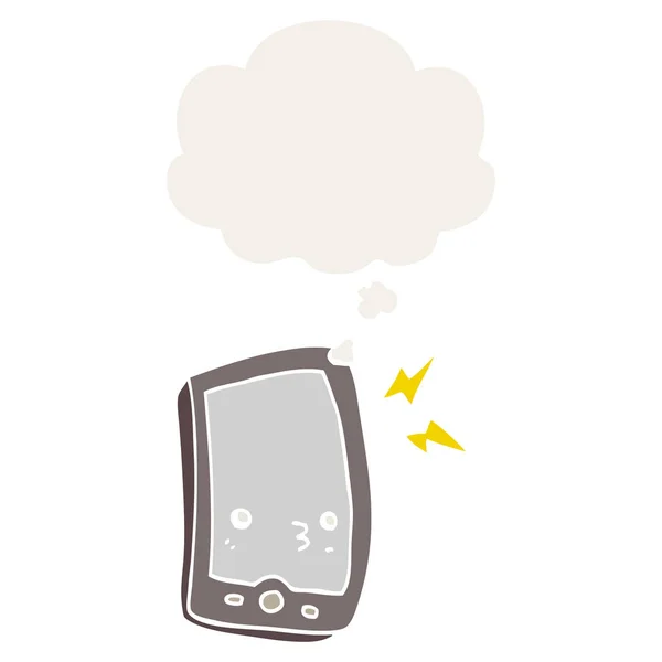 Tecknad mobiltelefon och tankebubbla i retrostil — Stock vektor