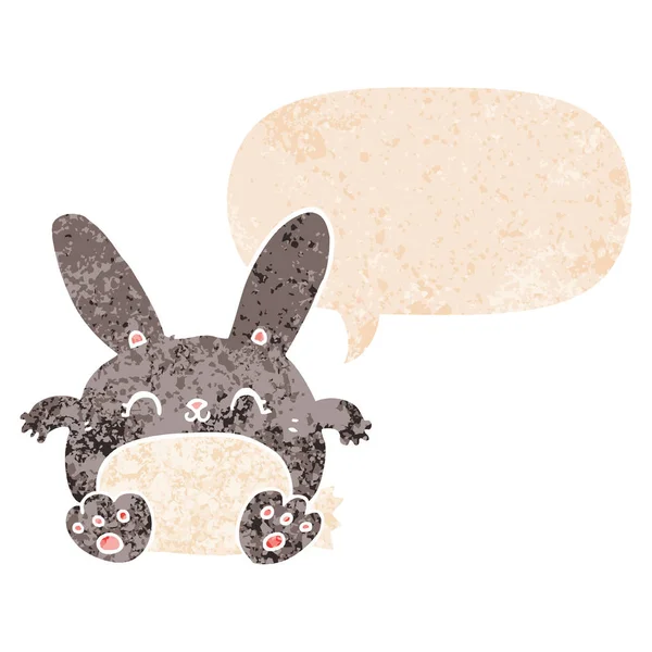 Conejo de dibujos animados y burbuja del habla en estilo texturizado retro — Vector de stock