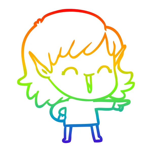 Arco-íris linha gradiente desenho cartoon elfo menina —  Vetores de Stock