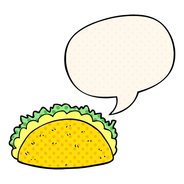 Cartoon-Taco und Sprechblase im Comic-Stil — Stockvektor