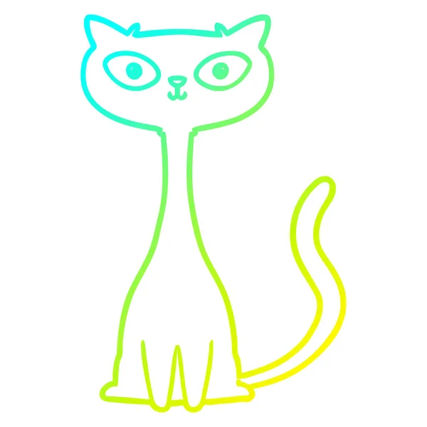 Línea de gradiente frío dibujo dibujos animados gato — Vector de stock