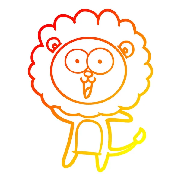 Línea de gradiente caliente dibujo feliz león de dibujos animados — Archivo Imágenes Vectoriales