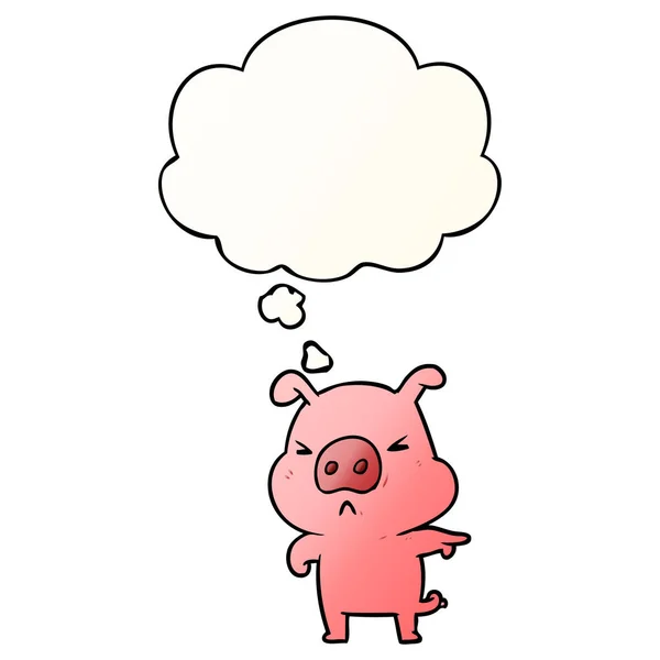 Dessin animé cochon en colère et bulle de pensée dans le style dégradé lisse — Image vectorielle