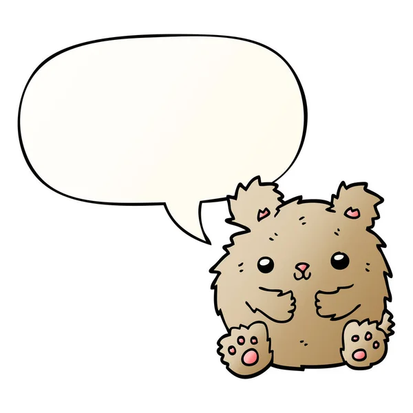 Carino orso dei cartoni animati e bolla vocale in stile sfumato liscio — Vettoriale Stock