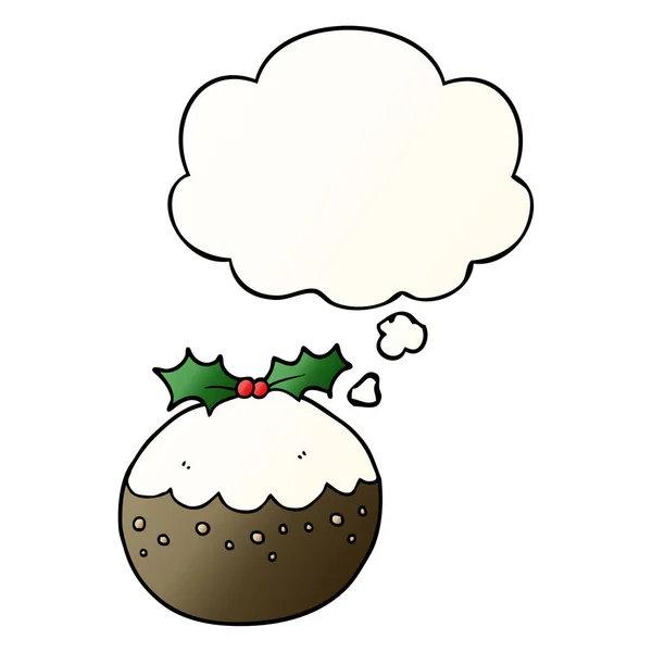 Pudding de Noël dessin animé et bulle de pensée en dégradé lisse — Image vectorielle