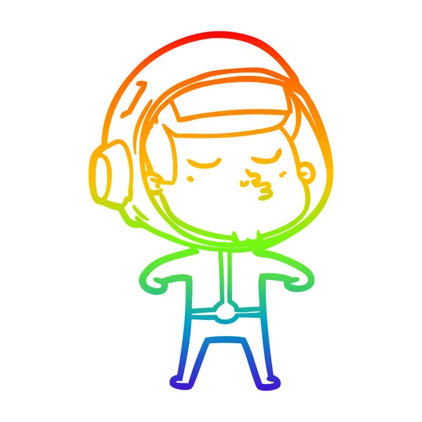 Rainbow Gradient Line Zeichnung Cartoon selbstbewussten Astronauten — Stockvektor