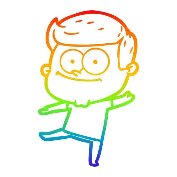 Regenboog gradiënt lijntekening cartoon gelukkig man — Stockvector