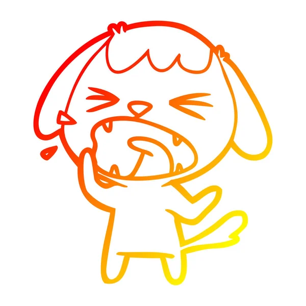 따뜻한 그라데이션 라인 그리기 귀여운 만화 개 짖는 — 스톡 벡터